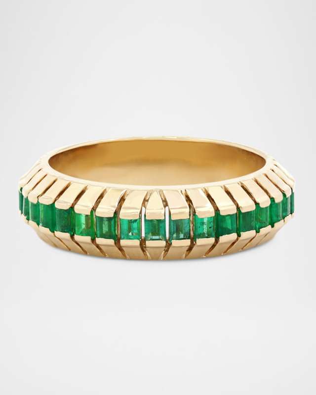 Merriyah Edge Emerald 18k White Gold Ring, Size 6